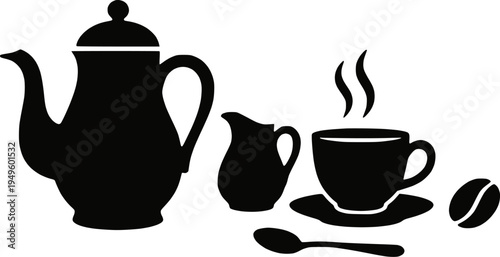 Coffee tea pot cup silhouette vector illustration