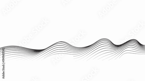 A minimalist abstract design features undulating black lines against a bright white background resembling waves or flowing energy high quality professional detailed modern elegant stylish clean