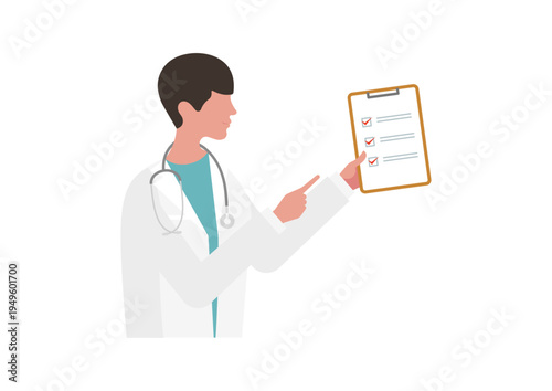 チェックリストを指差す医師のベクターイラスト素材