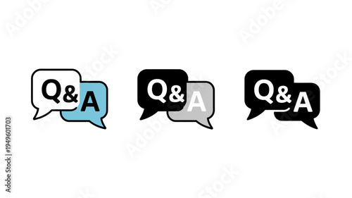 A series of three monochrome question and answer icons are displayed varying in color scheme and contrast high quality professional detailed modern elegant stylish clean crisp