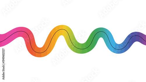 A vibrant undulating rainbow ribbon stretches across a white background showcasing a smooth gradient of colors from pink to blue high quality professional detailed modern elegant