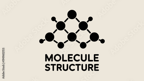 A simplistic black molecular structure is depicted against a beige background accompanied by the text molecule structure below it high quality professional detailed modern elegant stylish