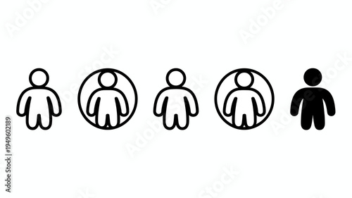 A series of five simple stick figures are shown with four contained within circles and one isolated figure high quality professional detailed modern elegant stylish clean