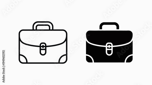 A depiction of two briefcase icons one outlined and one filled showcasing a simple minimalist design on a white background high quality professional detailed modern elegant