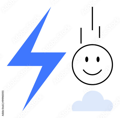 Fotografía Renewable energy through a lightning bolt, smiling face, and cloud
