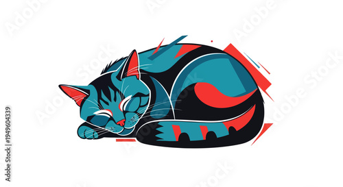 Stylized cat sleeping on white background