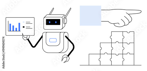 Artificial intelligence concept. Artificial intelligence evaluating data insights and problem-solving. Artificial intelligence aids teamwork, analytics, innovation, automation, and strategy
