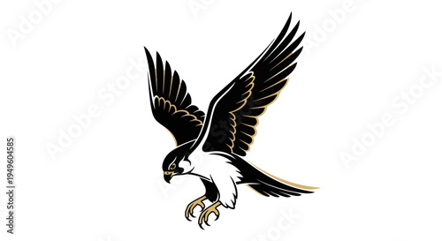 Soaring falcon emblem on white background