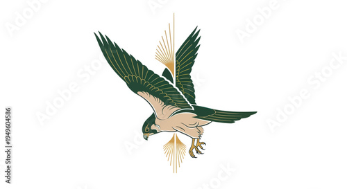 Soaring falcon emblem on white background