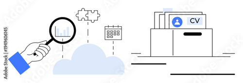 Recruitment process. Recruitment tools integrated with cloud technology to analyze resumes and manage applications. Recruitment through data visualization supports efficiency. Topics HR, hiring