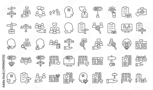 Counseling Icon Pack Outline Vector Style for State of Mind Mental Health Therapy Psychology Support Communication Emotion Stress Help Mind Care Line Icons Set for App Website UI Design