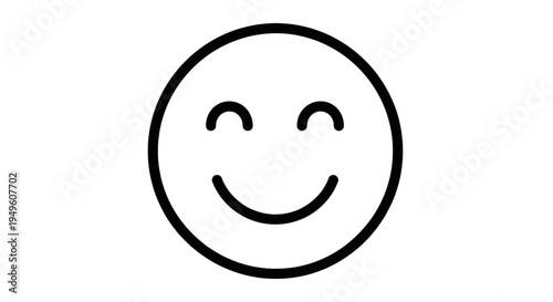 Content and peaceful happy smiley face line art icon with closed eyes on isolated white background