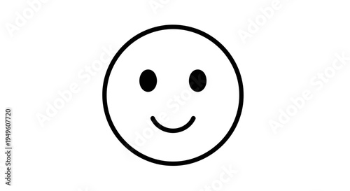 Happy Face Emoticon with Standard Smiling Expression on Isolated White Background