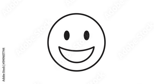 Happy Face Emoticon with Wide Smiling Expression on Isolated White Background
