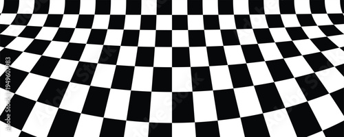 Black and white checkered pattern with optical illusion effect