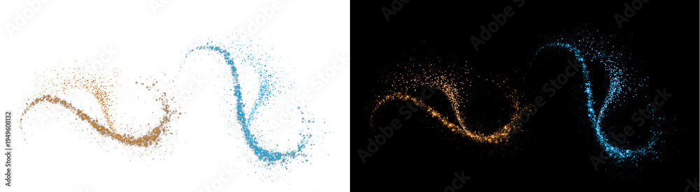 Obraz premium PNG image of&nbsp;Two swirling trails of golden brown and cyan sparkling dust energy streams on transparent background