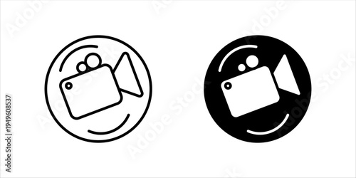 Minimal outline icon SET. of a video camera with tag symbol representing video marketing, digital media promotion, content creation, and social media advertising concepts.