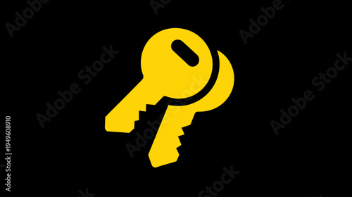 Bright yellow keys icon against a deep black background, perfect for security, access, unlocking, safety, and data protection concepts.
