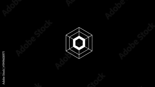 Futuristic Abstract White Geometric Hexagon on Black Background, Technology Data Symbol, Modern Digital Security Radar Icon