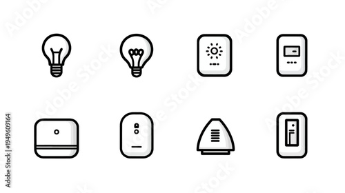 Smart Home Technology Icons Set: Modern Automation, Internet of Things (IoT) Devices, Digital House Controls, Line Art Vector