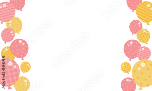 カラフルでガーリーなピンクとイエローの風船バルーンの背景フレームベクター素材
