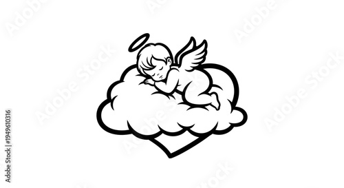 Cute Baby Angel Sleeping Peacefully on a Cloud, Isolated White Background