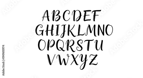 English Alphabet in Bold Hand Drawn Casual Font, Simple Black Typography on Isolated White Background.