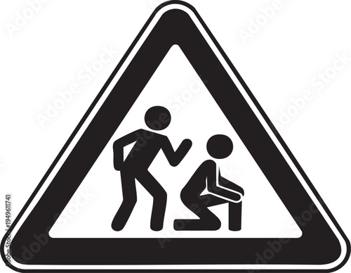 Warning sign for aggressive or violent behavior ahead with two figures
