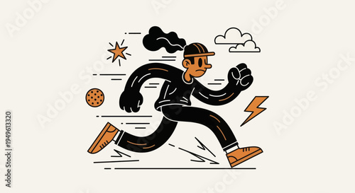 Dynamic illustration of a running man in a unique cartoon style.