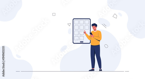 Man Interacting with Mobile App Interface on Large Smartphone Screen