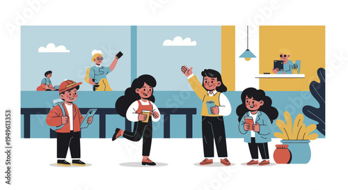 Four diverse children playing together with joyful expressions.