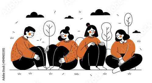 Four friends sitting together, enjoying a moment of togetherness and relaxation.