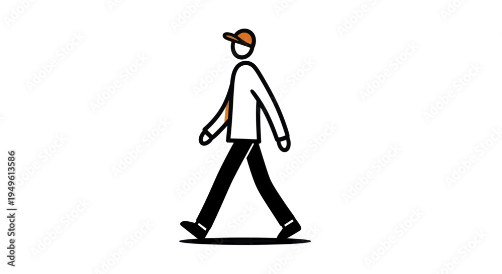 Fototapeta premium Minimalist Line Art Drawing of a Person Walking with a Cap.