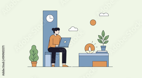 Man working on laptop in a modern office setting.