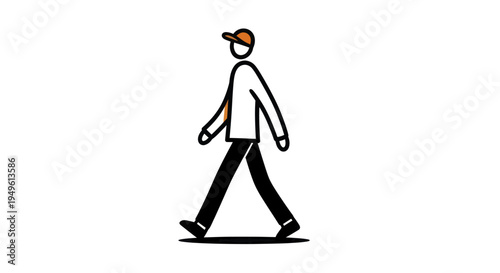 Minimalist Line Art Drawing of a Person Walking with a Cap.