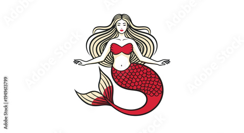 Stylized mermaid illustration on white background