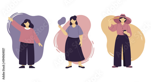 Three diverse women in casual attire standing together.