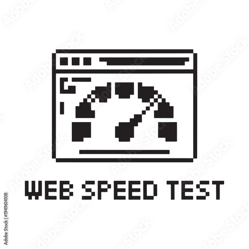 Pixelated illustration of a web speed test with a gauge display