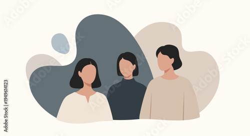 Three diverse women standing together, representing unity and friendship.