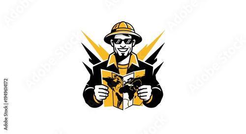 Traveler with map and sunglasses illustration