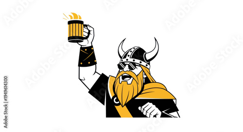 Viking with horned helmet and beer