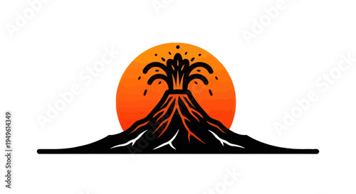 Volcano erupting sun background illustration