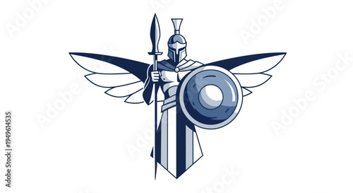 Winged warrior with spear and shield illustration