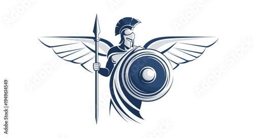 Winged warrior with spear and shield illustration