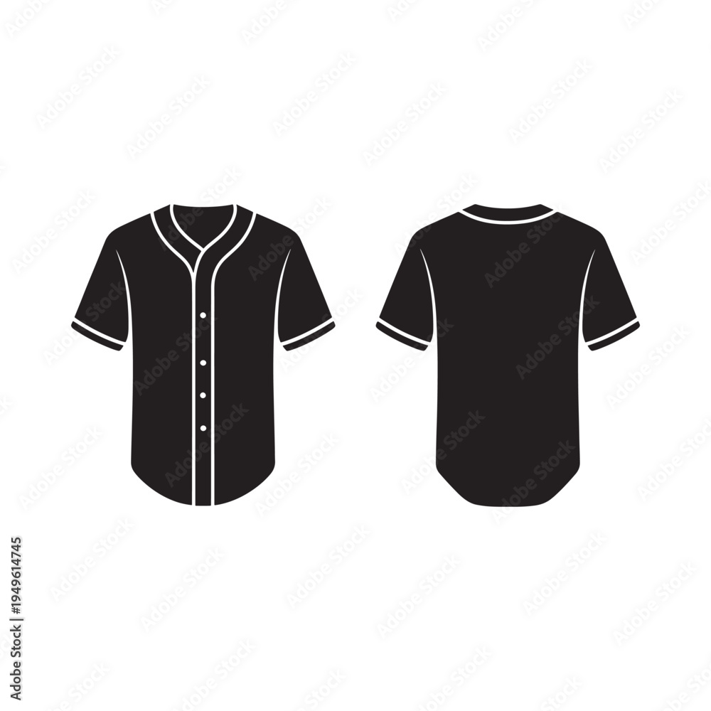 Naklejka premium Black baseball jersey illustration front and back views displayed