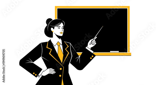 Woman pointing to blackboard illustration