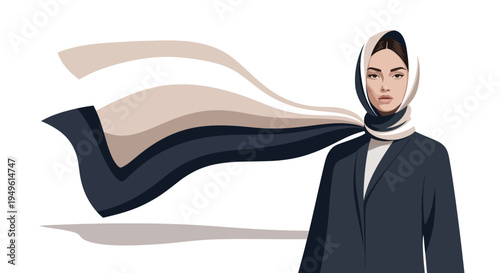 Woman portrait with flowing scarf illustration