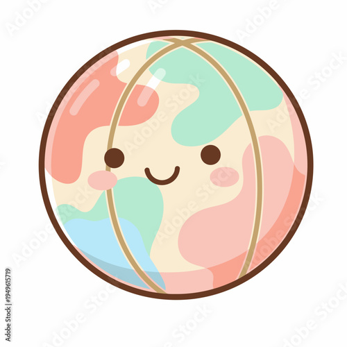 Cute Beach Ball Character with a Happy Face - Playful Cartoon Illustration for Summer Fun