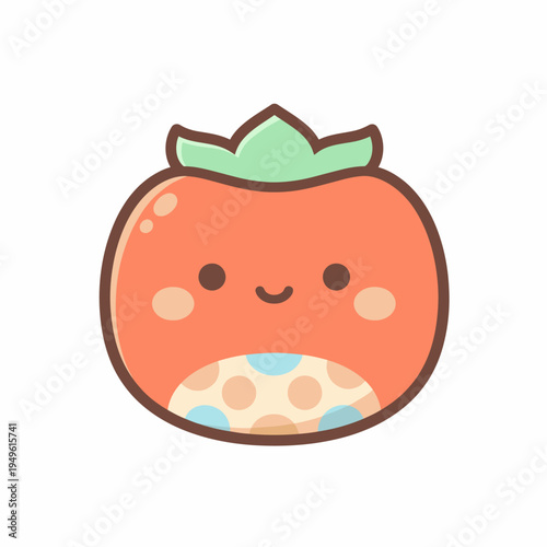 Cute kawaii cartoon tomato character with a happy face and green crown, perfect for healthy food and lifestyle designs