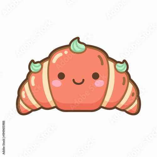 Cute happy croissant character with frosting swirls, cartoon illustration